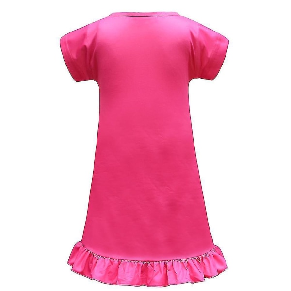 Moana Print Barn Flickor Sovkläder Sommar Kortärmad volang T-shirt Klänning Nattlinne (rosaröd)