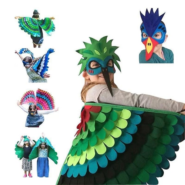 Fågel Cosplay Kostym Barnfest Djuroutfit Ving + Mask