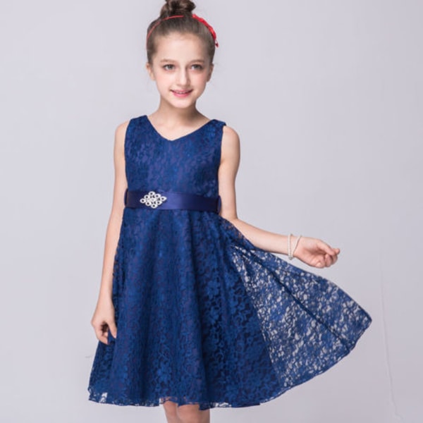 Barn Flickor Virkad Spets Balklänning Kjol prinsessan Bröllopsklänning Navy blue 8year