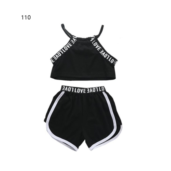 Pige Tee Nederdel Outfit Børnebrev Vest Ærmeløs Crop Top 110cm