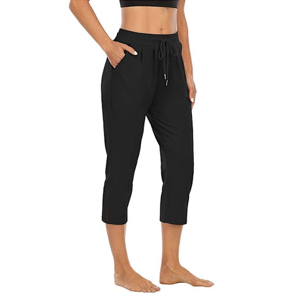 Kvinnor Yogabyxor med hög midja Fitness löparfickor Byxor Black,XXL