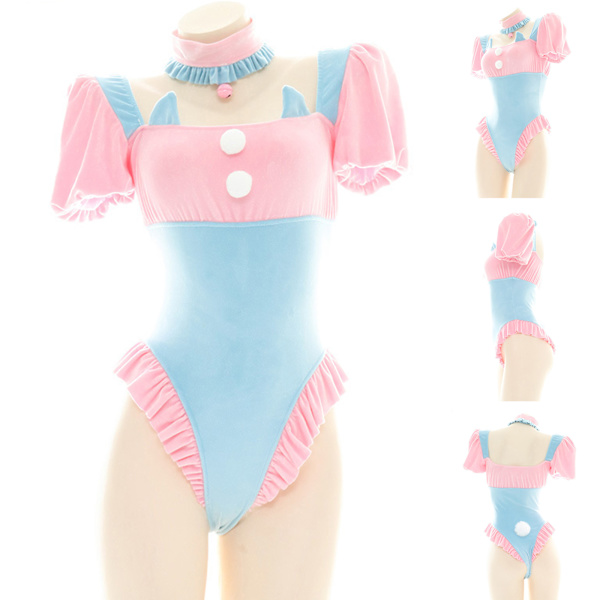 One Piece Bunny Girl Body Sexig Uniform Rabbit Underkläder Lolita Blå Rosa Puff Sleeve Body Kanin Cosplay kostym