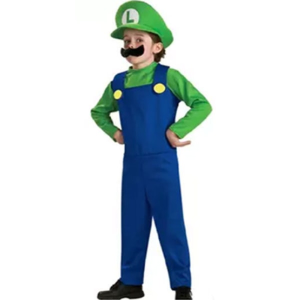 Barn Super Mario Kostym Fancy Dress för Party Cosplay Hat Set Green-Boys 7-8 Years