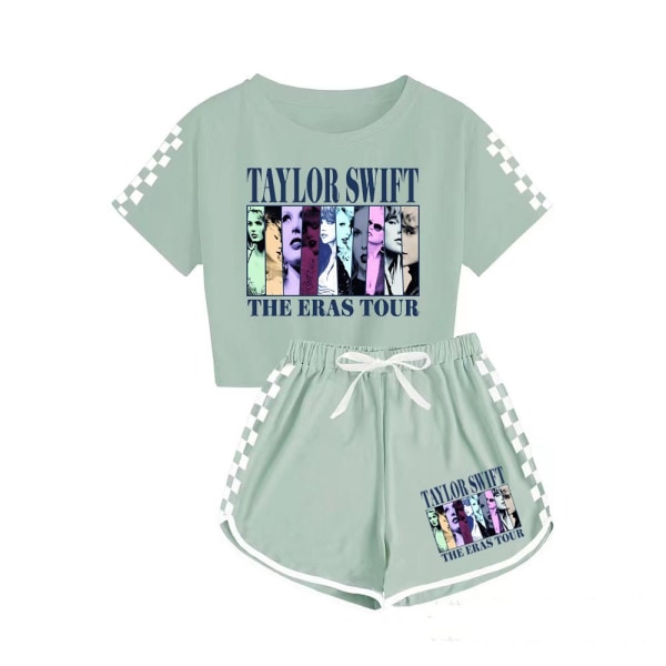 Taylor Swift mænds og kvinders T-shirt + shorts sportspyjamas børnesæt Purple Q Purple 140cm