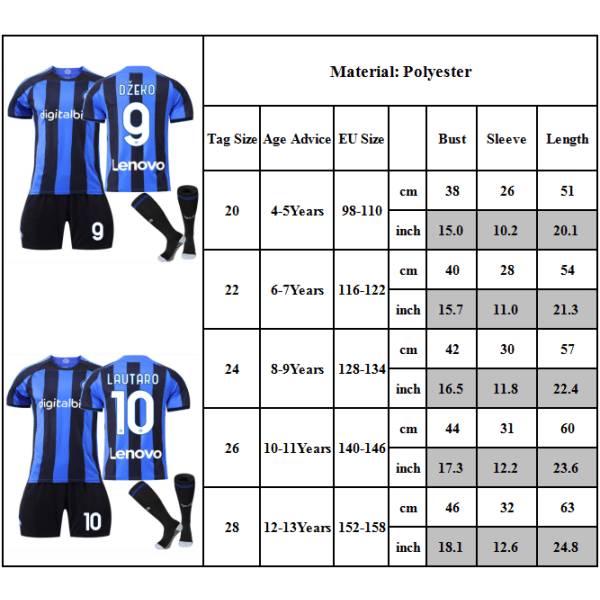 Inter Milan Hemma fotbollströja Set T-shirt No.10 Unnumbered XL