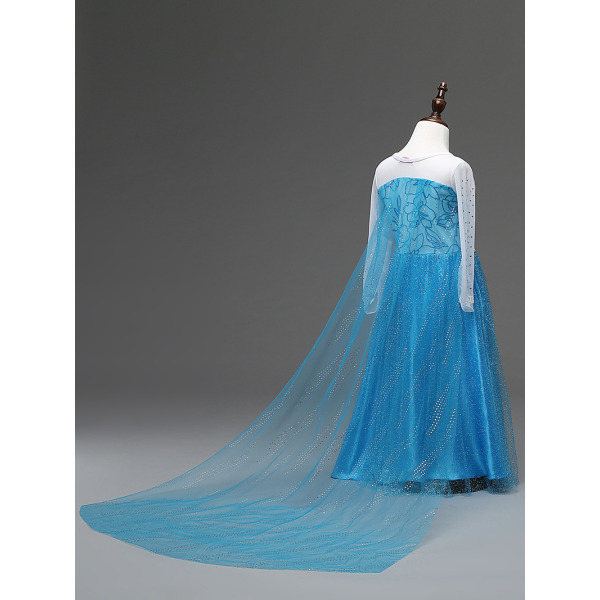 Prinsessklänning + Handskar/Stöd/Tiara/Fläta Mörkblå 120 cm