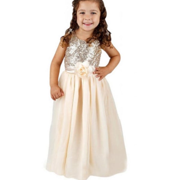 Piger Pailletter Holiday Fancy Dress Party Brudepigekjole golden 140cm