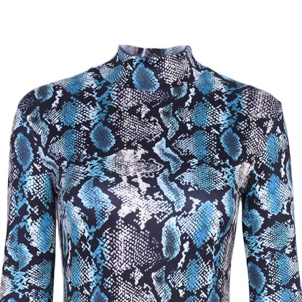 Naisten Snake Skin Print Body Lady pitkähihainen haalari korkea peacock blue XL