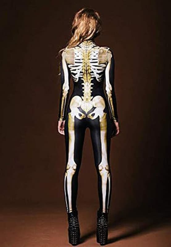 Halloween-kostume til kvinder med dødningehovedtryk, langærmet jumpsuit Q2 Q2 S