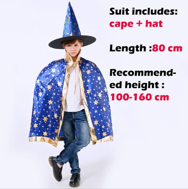 halloween kappe og hat stjerner kappe cosplay blue