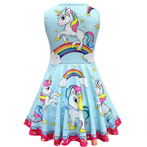 Unicorn Print Princess for Girls Tank Swing Dress Festkjole Blue 7-8 Years