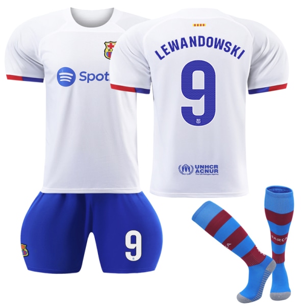 23-24 Barcelona Udebane fodboldtrøje for børn nr. 9 Lewandowski 22