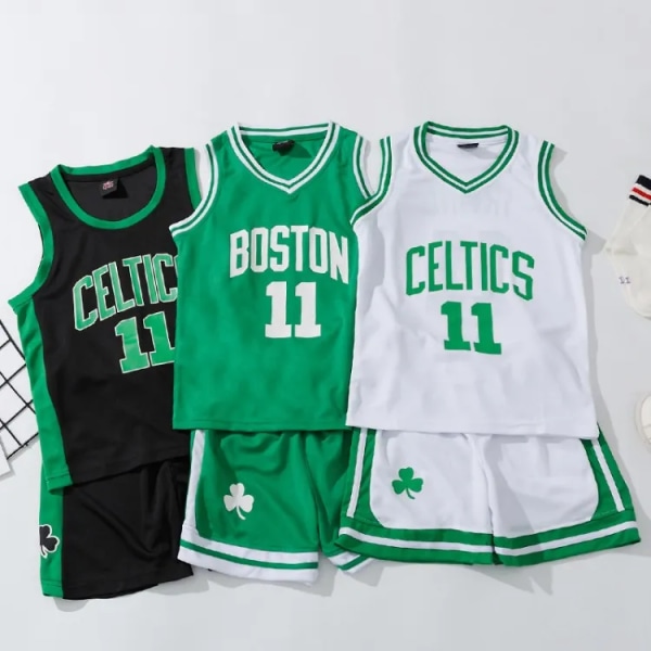 Basketball sportstøj børn træningstøj vest + shorts white green 140cm