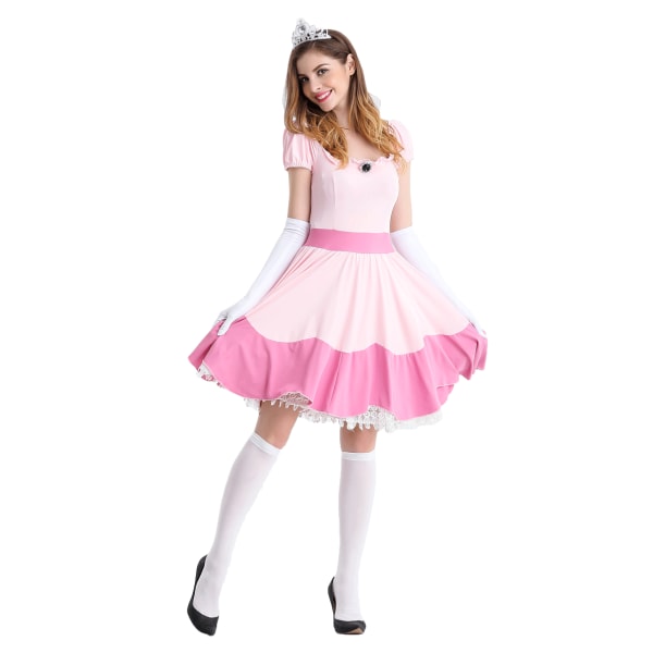 Princess Peach Kostym För Kvinnor Halloween Cosplay Klänning M