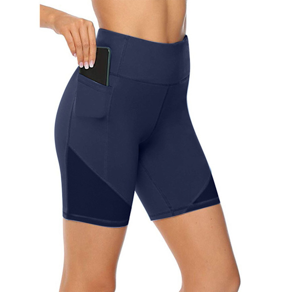 Yogashorts med hög midja för kvinnor Gym eggings Träningsbyxor Marinblå L