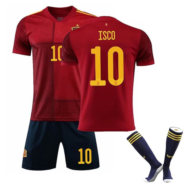 Spanien fodboldtrøje T-shirts sæt til børn/unge ISCO 10 home Kids 16(90-100CM)