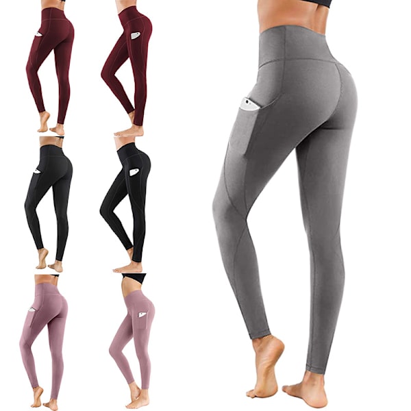 Kvinnor High Waist Yoga Byxor Fitness Leggings Löp Gym Stretch Black,L