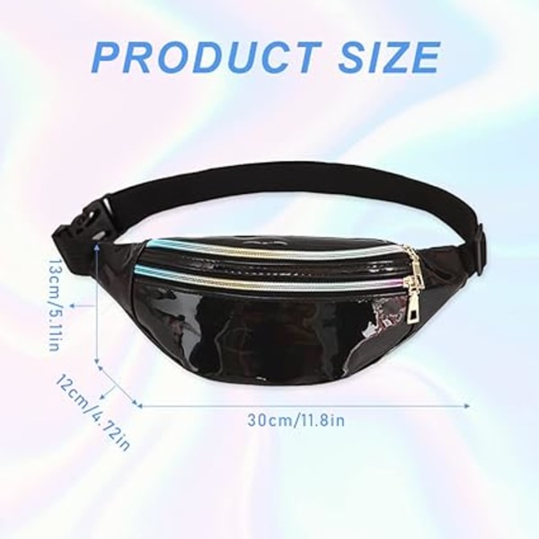 2 st Holografiska midjeväska, Iridescent Fanny Pack, Blank Bälte Väska Vattentät för Sport, Resor Black,Silver