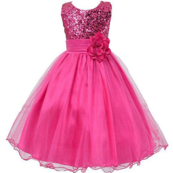 Piger Pailletter Holiday Fancy Dress Fest Bryllupsbrudepigekjole rose red 100cm