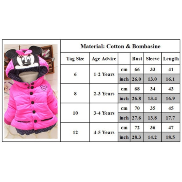 Jenter Baby Minnie Coat Hettegenser Vintervarmer Yttertøy Topper Pink 8