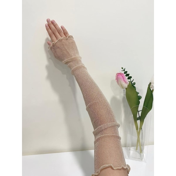 HAUFR Kvinnors skira spets fingerlösa handskar Cosplay kvällsbröllopshandskar Beige One Size