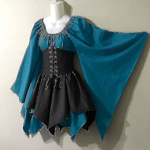 Kvinnors medeltida renässanskostymer Piratkorsettklänning Kvinnor Flare ärm Traditionell irländsk kort klänning Sky Blue and Black kids 85