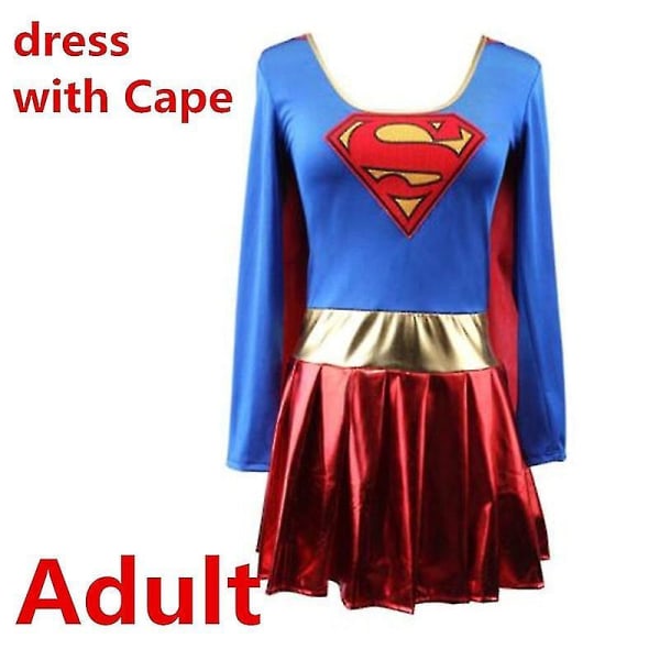 Vuxna Barn Superhjälte Cosplay Kostymer Super Girls Klänning Skoöverdrag Kostym Superwoman Klänning Kvinna Supe Adult dress