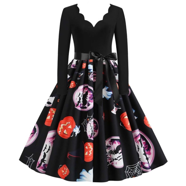 Halloween pitkähihainen painettu mekko Moon and Bat 2XL