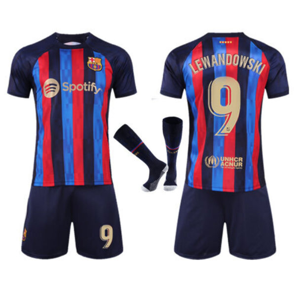 Barcelona Home Lewandowski skjorte nr. 9 fodboldtrøjesæt 16