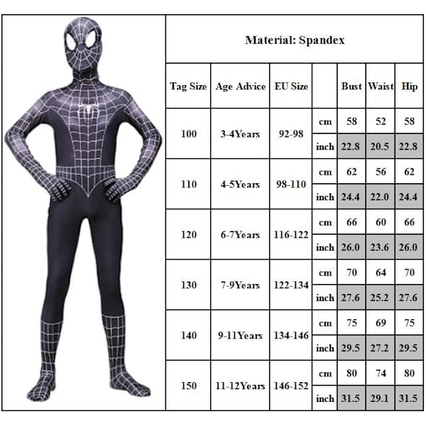 Kid Spiderman Superhjälte Cosplay Kostym Jumpsuit Finklänning black 7-9 Years / 122-134 6-7 Years / 116-122