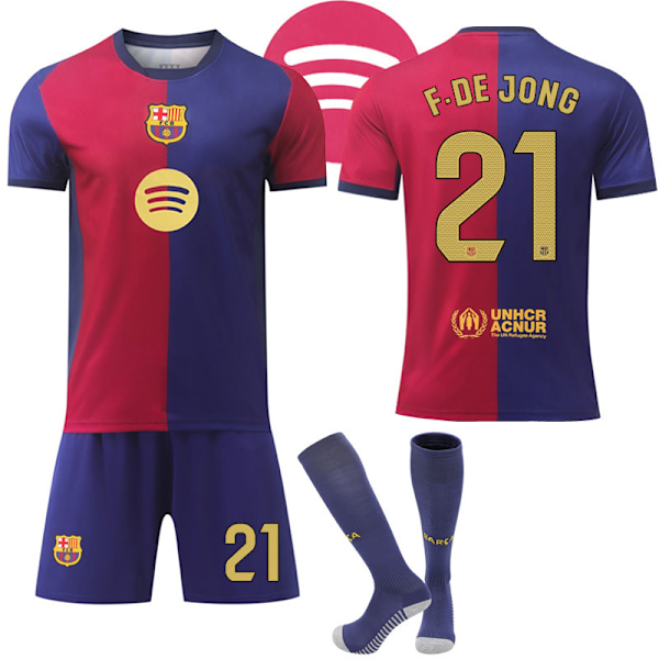 2024-2025 Barcelona Hjemme Børn Voksen Ny Fodboldtrøje Med Strømper No.21 F.DE JONG No.21 F.DE JONG 24