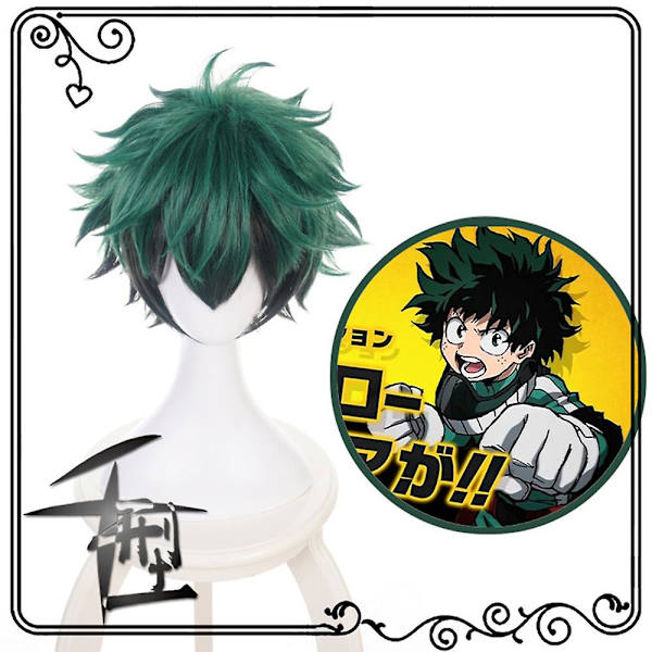 My Hero Academia Izuku Midoriya Cosplay Peruker Grön Svart Kort Peruk Med Bangs Syntethår ​​​​Peruker