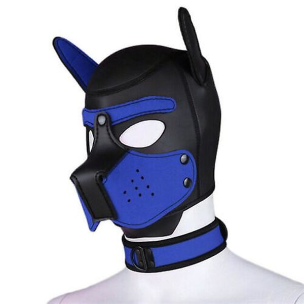 Carnival Puppy Mask Hengittävä päähine Cosplay Animal Head Mask blue Dog head mask collar