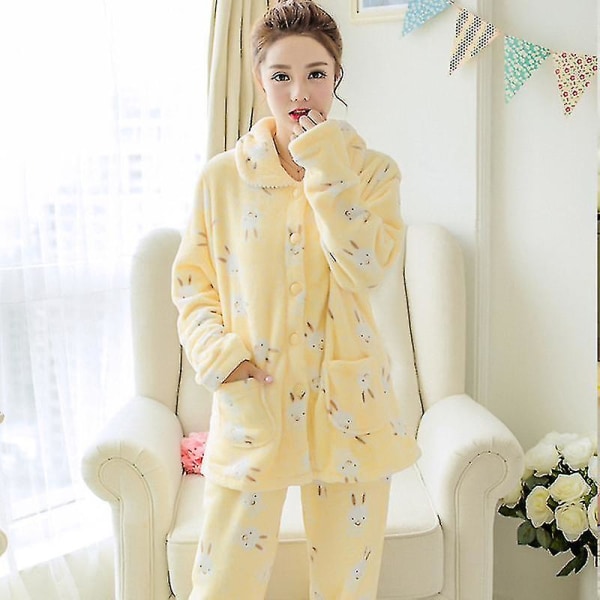 Höst och vinter flanell pyjamas dam cardigan varm pyjamas kan bäras utanför hemmet kläder set