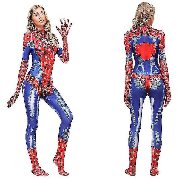 Spiderman-bodysuit til kvinder Halloween Cosplay-kostume Sort XL Red M