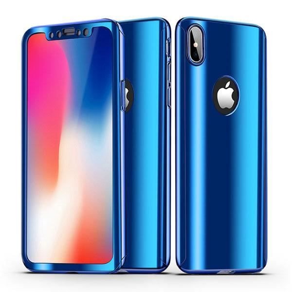 Full 360 Hybrid Case Blue Mirror Effect and Tempered Glass For iPone Xr