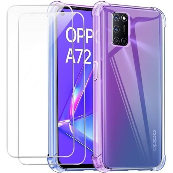 Transparent TPU Silicone Case Reinforced Angles + 2 Tempered Glasses For Oppo A72 Little Boutik Color :