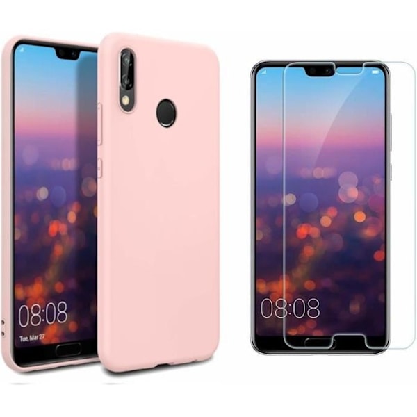 Soft Silicone Case For Huawei Mate 20 Pro Pink + Curved Tempered Glass Anti-shock and Scratch Protective Glass Color: