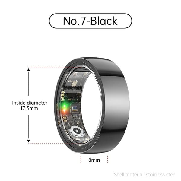 Smart Ring R1000 – Søvnmonitor, Bluetooth 5.0, Blodoksygenmonitor Svart 7 Svart 7 Black