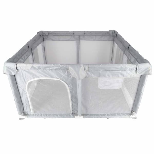 Sammenleggbar lekegrind 120x120 cm med nettingvegger og åpning grå/hvit