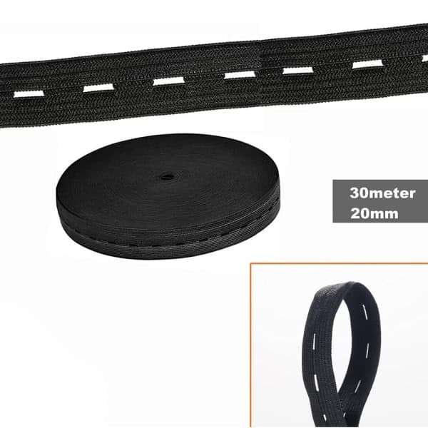 30m x 20mm elastisk bånd med knapphull, hull elastisk flat