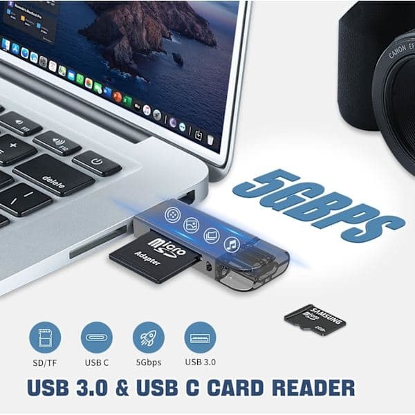 2-i-1 Lightning + USB-C SD-kortlæser til iPhone V 2-in-2 Lightning + USB C Card Reader