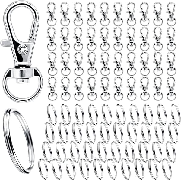 40-pack nyckelringar och ringar med karbinhake Silver 166 Silver