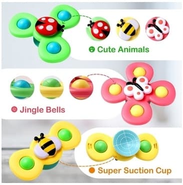 3 kpl Pyörivä Fidget Spinner imukupilla vauvalle/lapselle - Pyörivä lelu