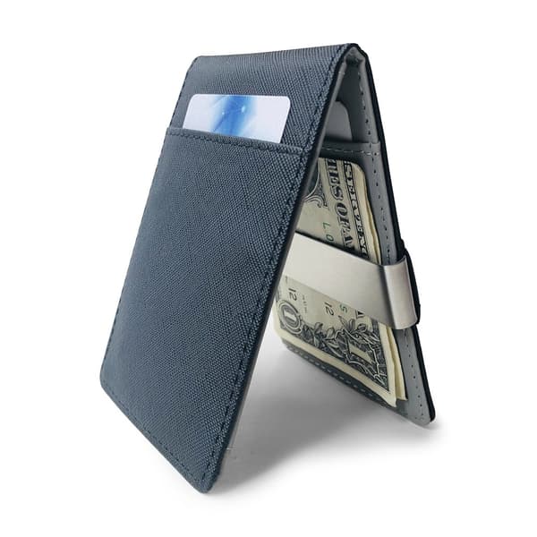 Slank pung til mænd, PU læder bifold pengeclips kortholder sort 57 Black