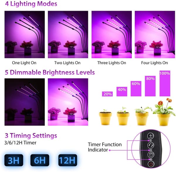 Växtlampa / växtbelysning med 4 flexibla LED-lysrör 1-pack 845