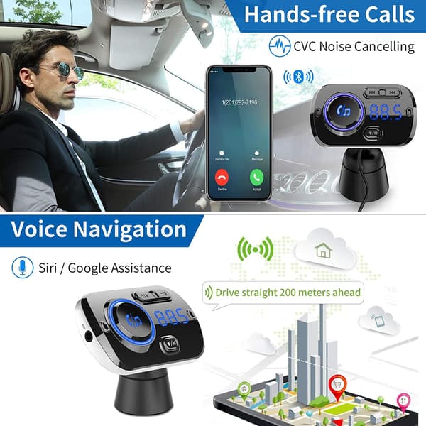 INF Trådløs FM-sender til bil Bluetooth 5.0 QC3