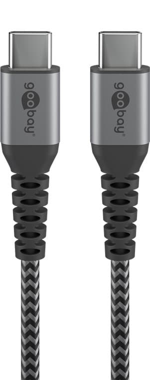 USB-C™ til USB-C™ tekstilkabel med metallkontakter 0,5 m 18 Svart, Grå