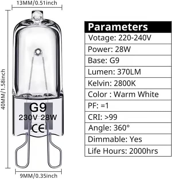 G9 halogenlampor 28W, 230V, 10-pack
