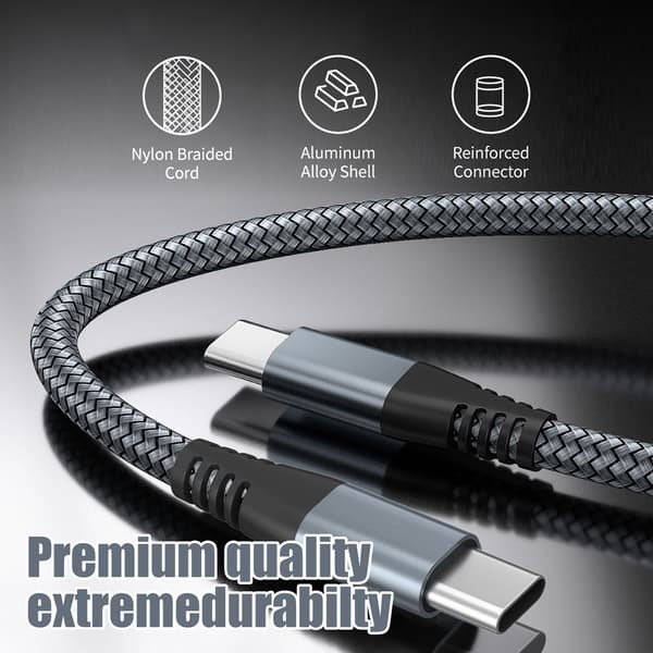USB-C ladekabel 60 W hurtiglading, kompatibel med iPhone 15/Plus/Pro Max, Samsung Galaxy S24/S23/S22, Pixel 7 Pro Grå 2 m Grå 2 m Grey